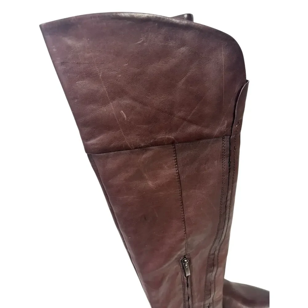 Franco Sarto Brown Leather Over The Knee Riding Boots 7.5M Wide Calf Battina